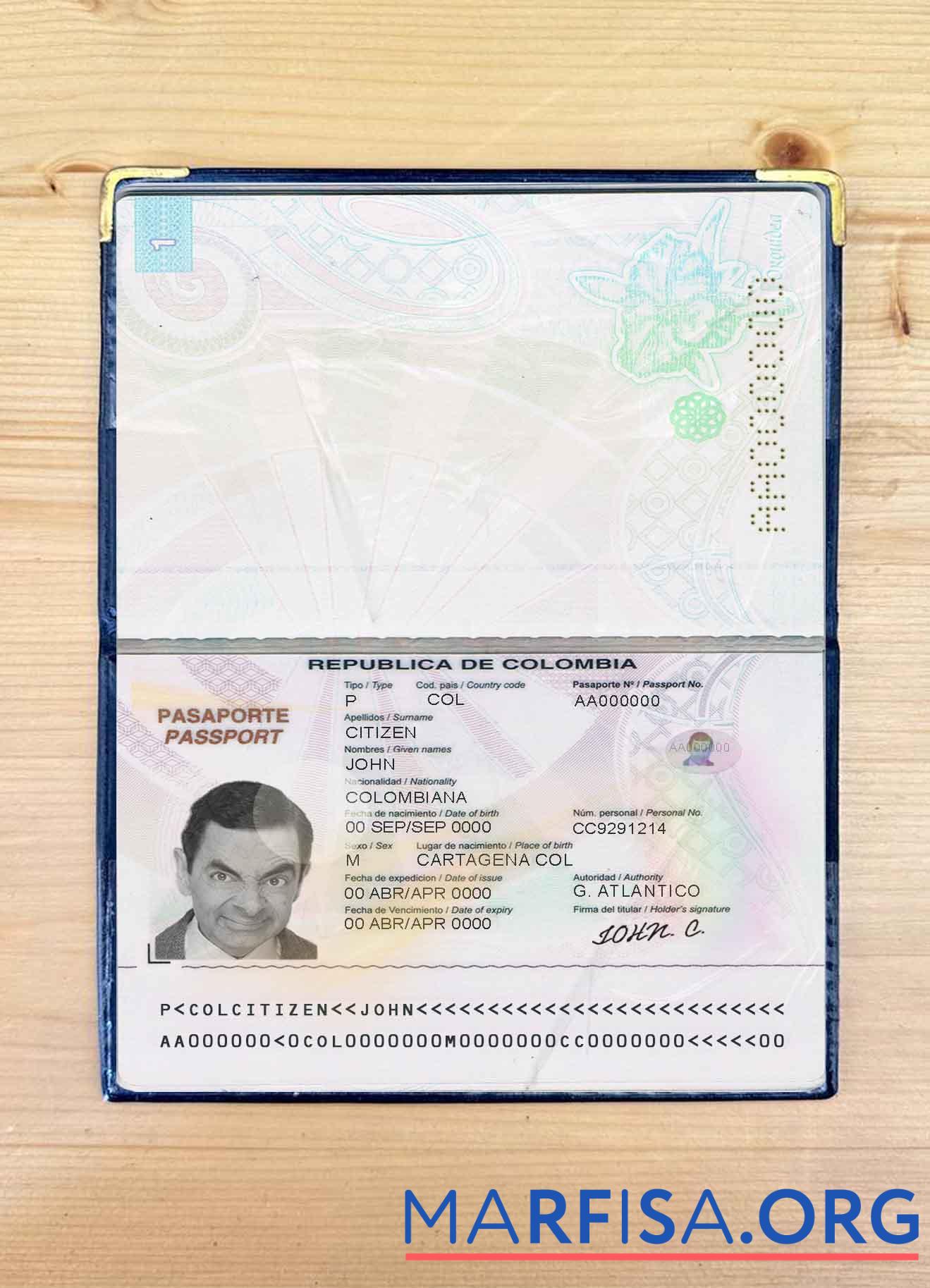 Blank Colombia passport 2018 real example